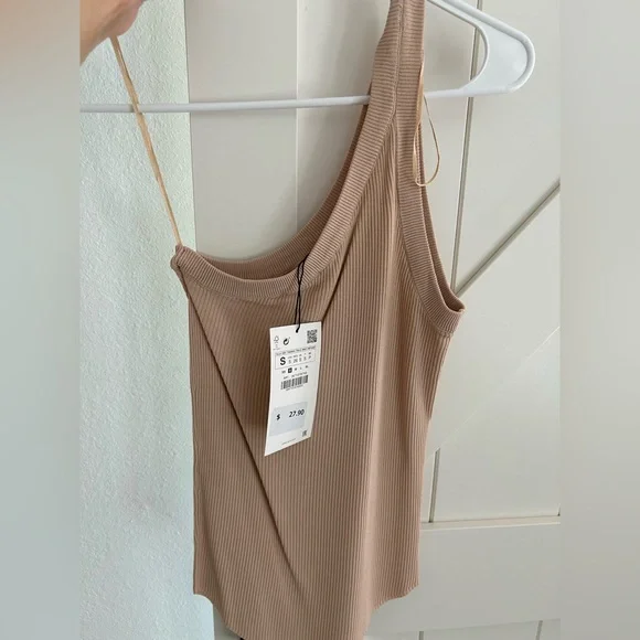 Zara Tan Ribbed One Shoulder Tank NWT - Picture 1 of 4